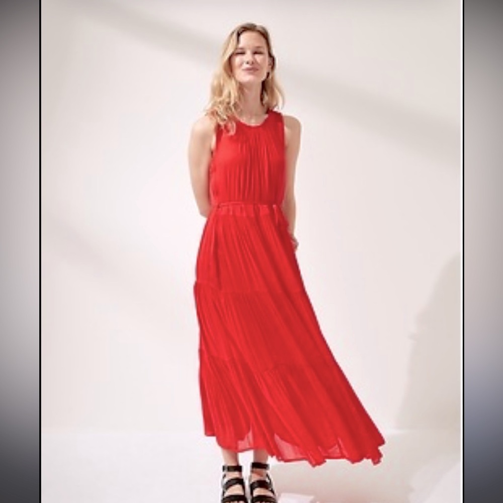 Anne Klein Red Sleeveless Halter Tiered Maxi Dress